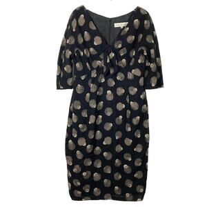 PADDY CAMPBELL Dress UK 14/US 10 Virgin Wool Geo Print Bow Ruched Lined